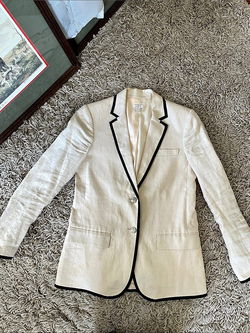 J.Crew Trimmed Linen-Style Blazer Cream Size 0